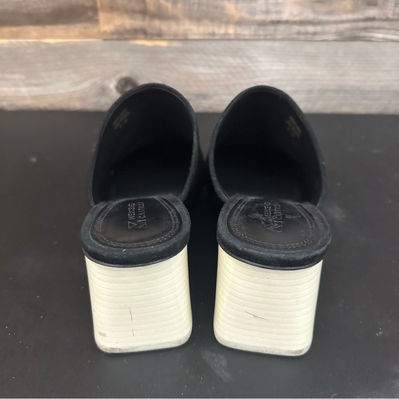 Women’s Mercedes Castillo Abia Mid Mules US 9 EU 39 Black Suede White Heel Shoes - Picture 2 of 7